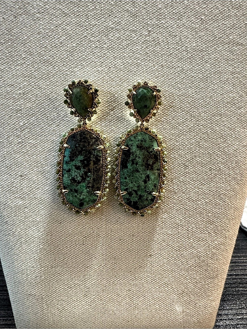 Kendra Scott Statement Green Chrysocolla Stone Parsons in Gold Earrings